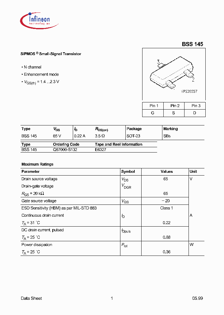 BSS145E6913_5962828.PDF Datasheet