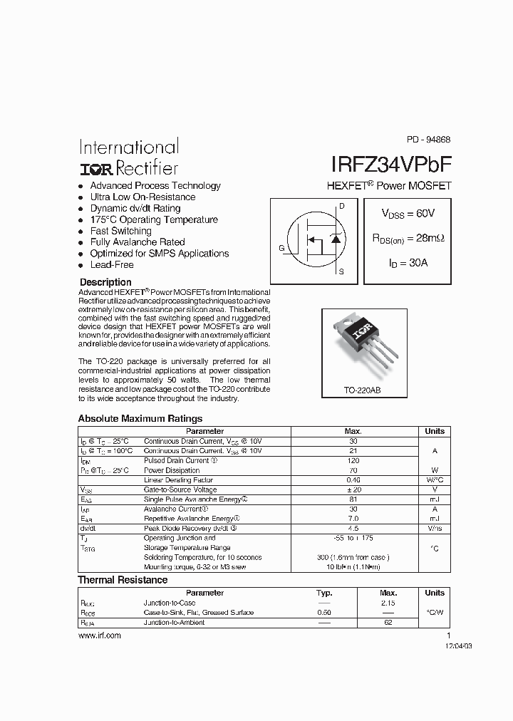 IRFZ34VPBF_5984611.PDF Datasheet