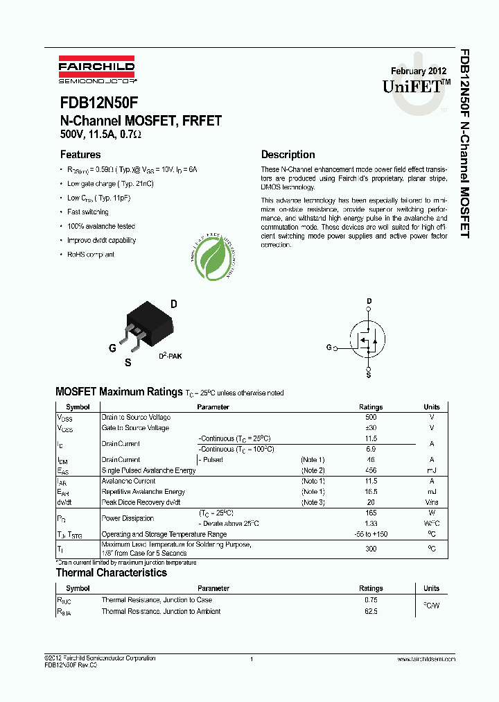 FDB12N50F12_5986440.PDF Datasheet