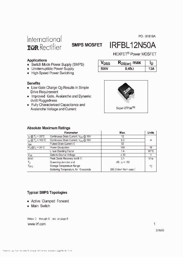 IRFBL12N50A_6041376.PDF Datasheet