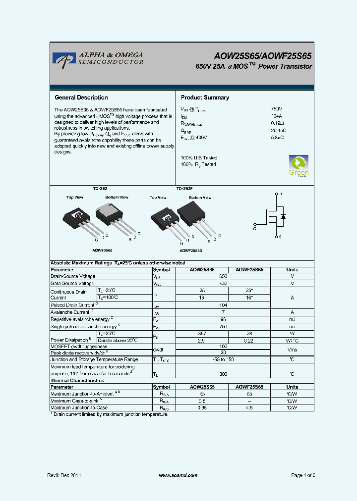 AOW25S65_6086462.PDF Datasheet