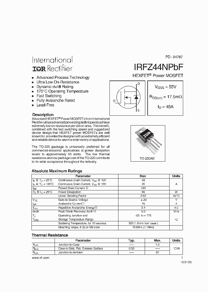 IRFZ44NPBF_6097816.PDF Datasheet