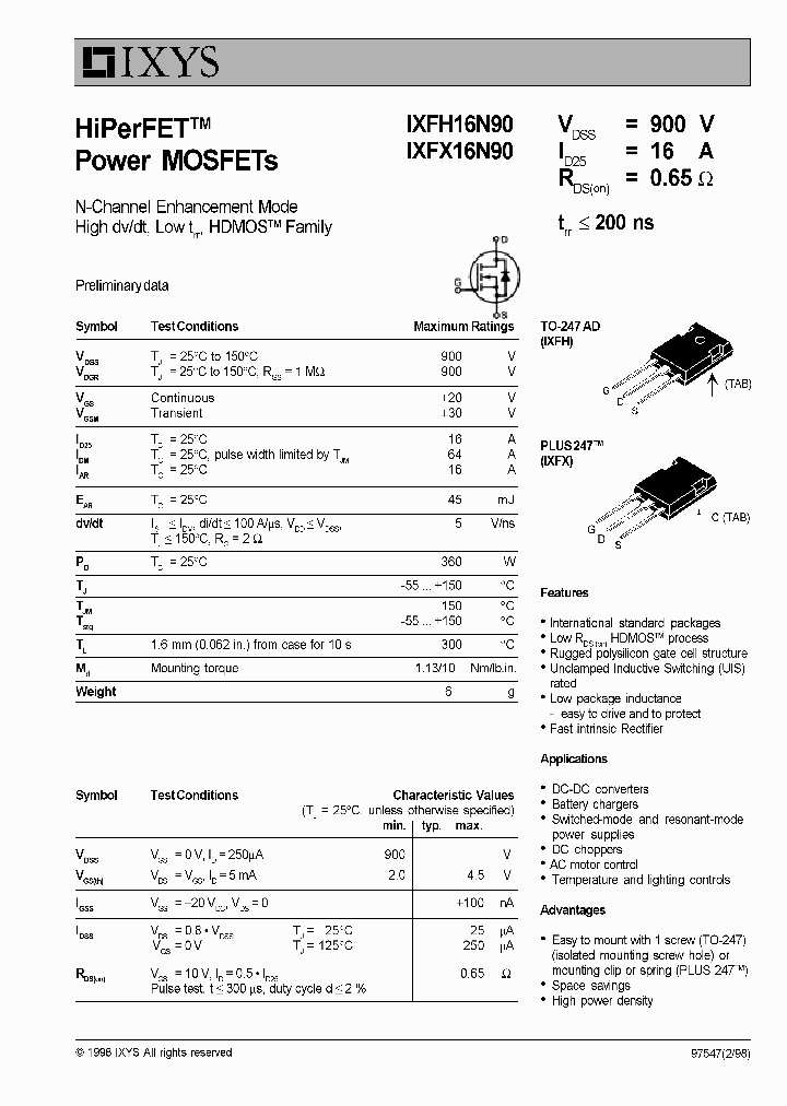 IXFH16N90_6150432.PDF Datasheet