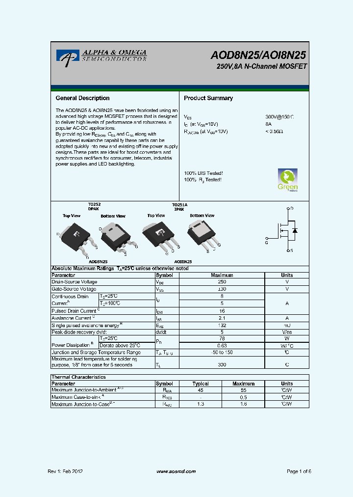 AOD8N25_6157839.PDF Datasheet