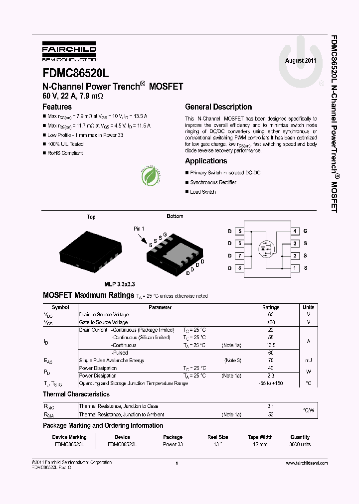 FDMC86520L_6168519.PDF Datasheet