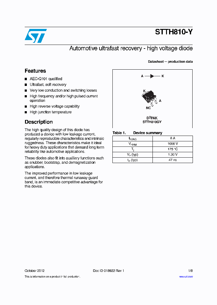 STTH810-Y_6196390.PDF Datasheet