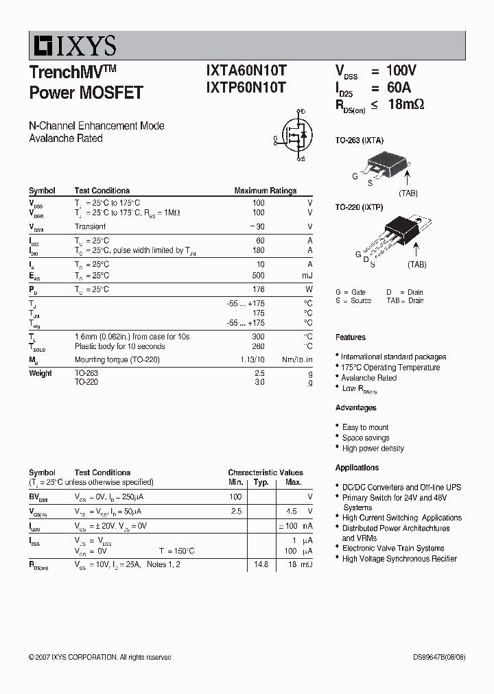 IXTA60N10T_6250317.PDF Datasheet
