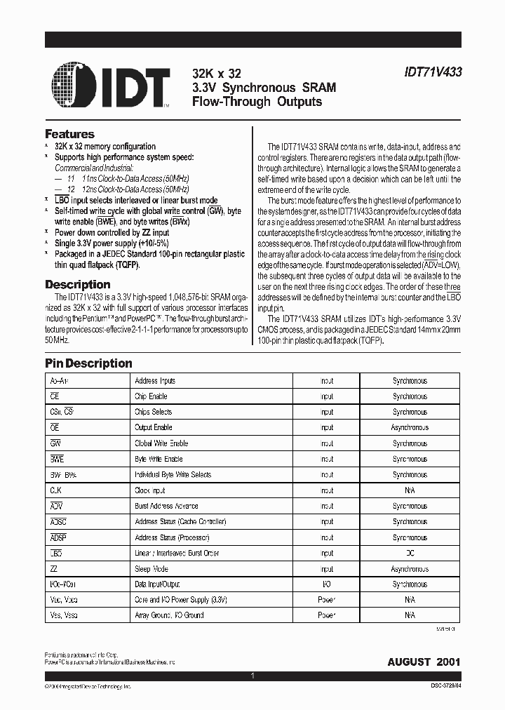 IDT71V433S11PFI_6342533.PDF Datasheet