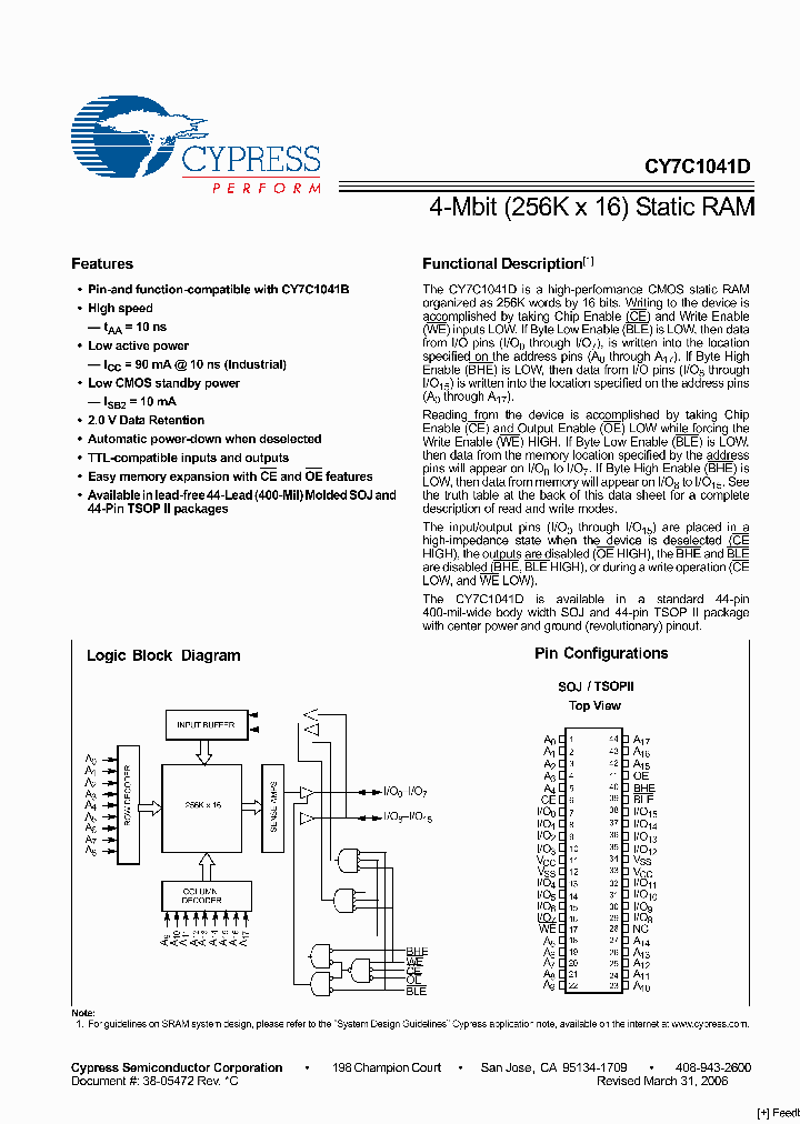 CY7C1041D-12ZSXE_6428933.PDF Datasheet