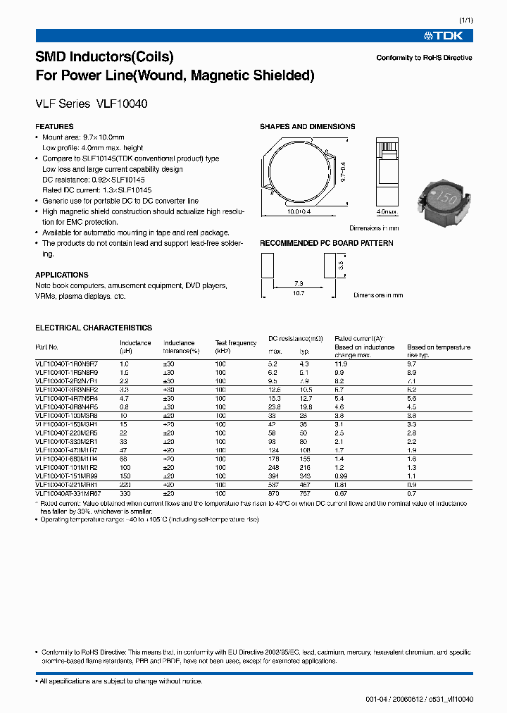 VLF10040AT-331MR67_6486938.PDF Datasheet