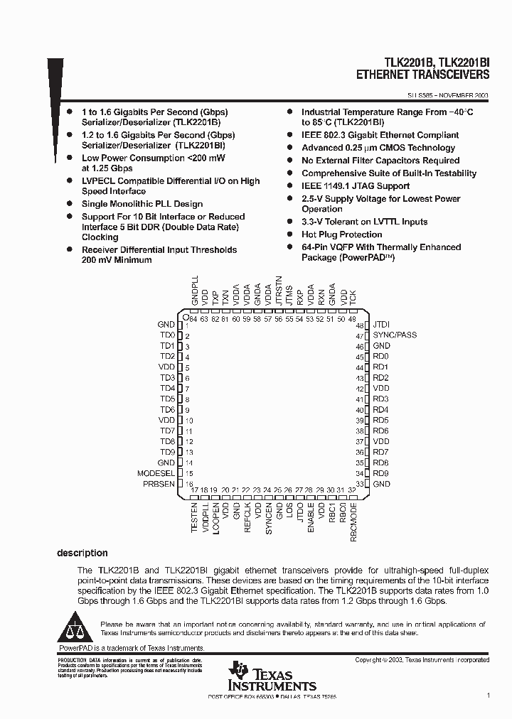 TLK2201BIRCPG4_6562572.PDF Datasheet