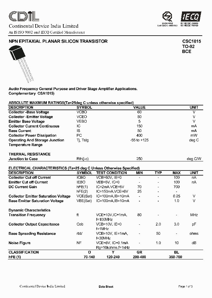 CSC1815Y_6632958.PDF Datasheet