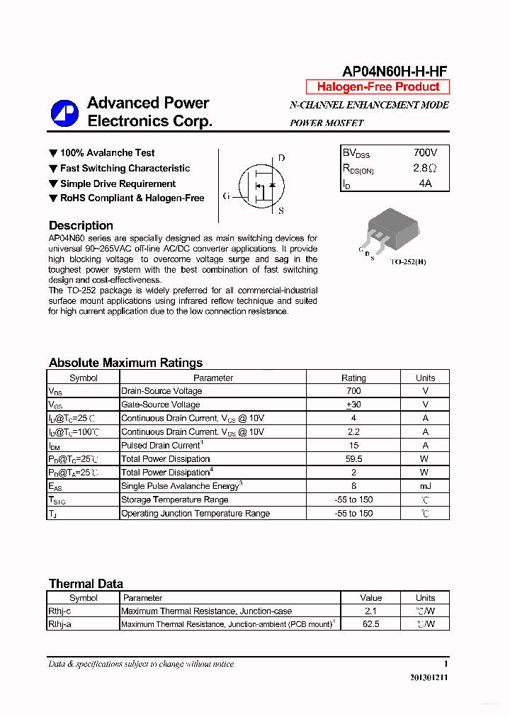 AP04N60H-H-HF_6931363.PDF Datasheet