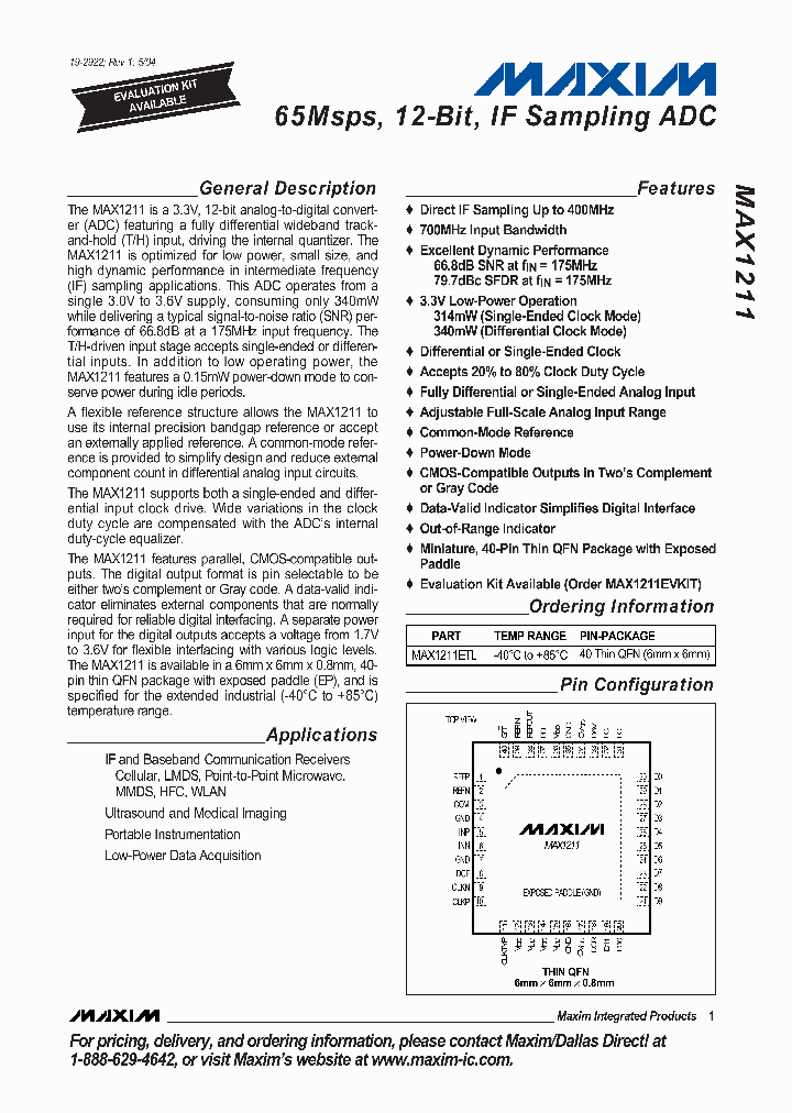 MAX1211ETLT_6720307.PDF Datasheet