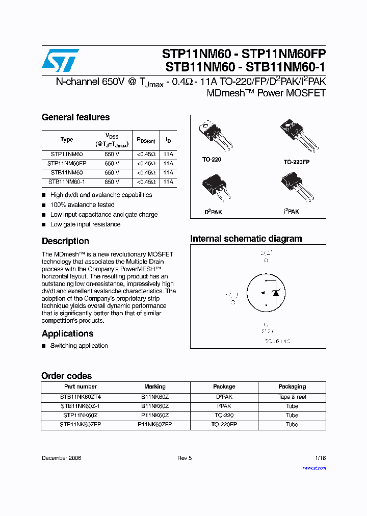 STMICROELECTRONICS-STB11NM60Z-1_6833617.PDF Datasheet
