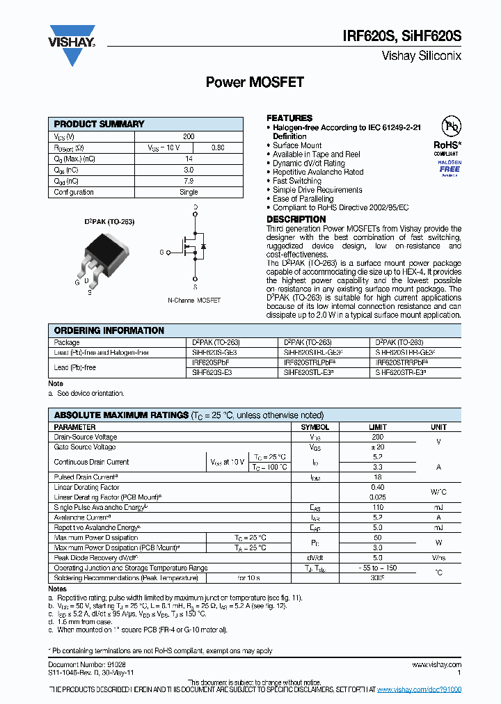 SIHF620S-GE3_6847646.PDF Datasheet