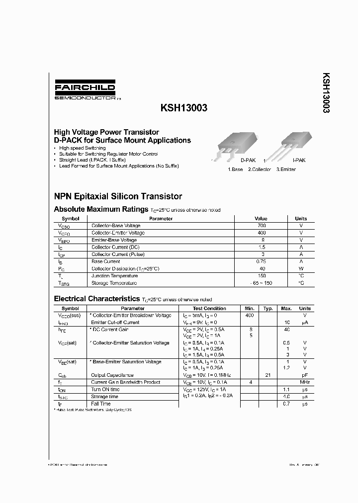 KSH13003_6855416.PDF Datasheet