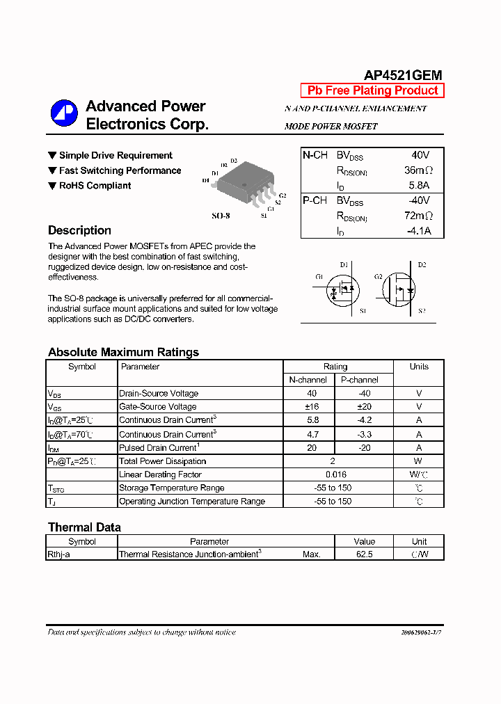 AP4521GEM_6965317.PDF Datasheet