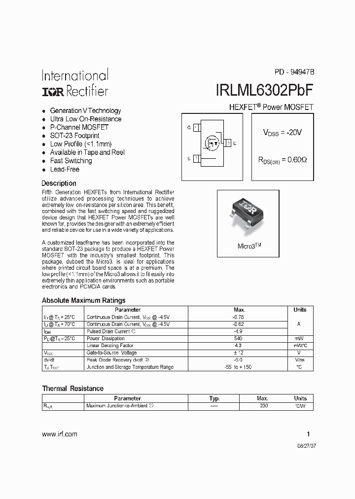 IRLML6302TRPBF_6976590.PDF Datasheet