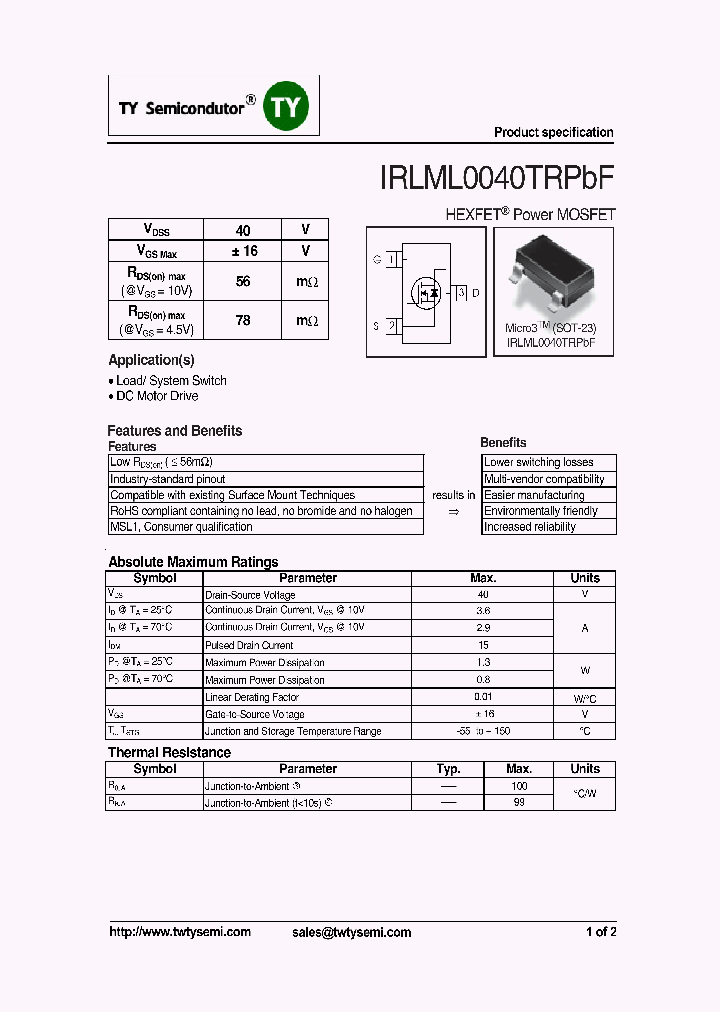 IRLML0040TRPBF_6985605.PDF Datasheet