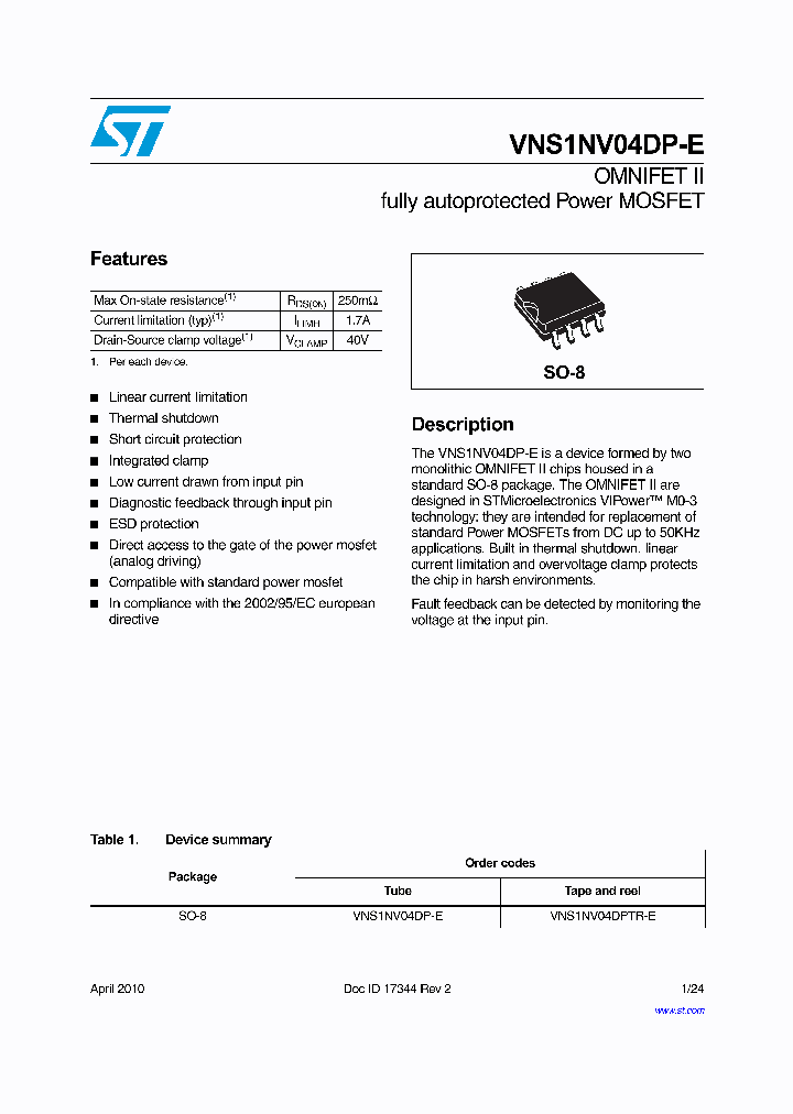 VNS1NV04DP-E_6991520.PDF Datasheet