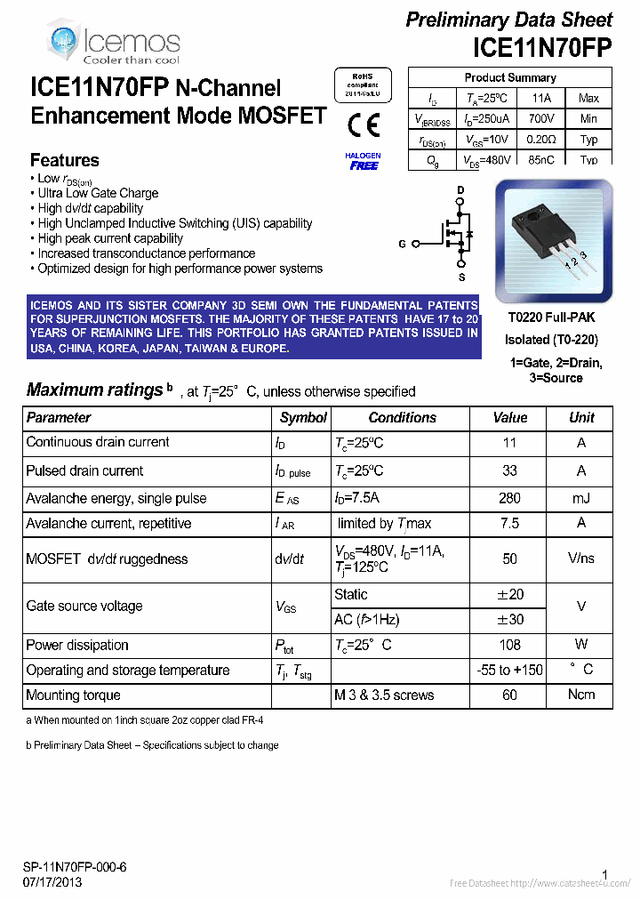 ICE11N70FP_7003451.PDF Datasheet