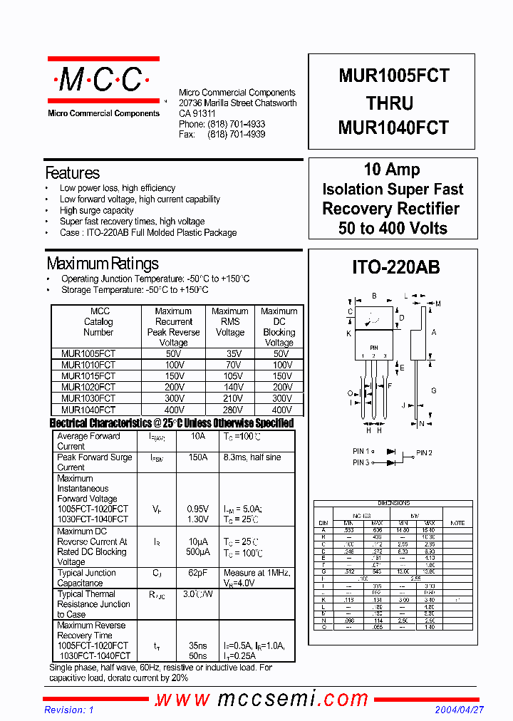 MUR1020FCTP_7095231.PDF Datasheet