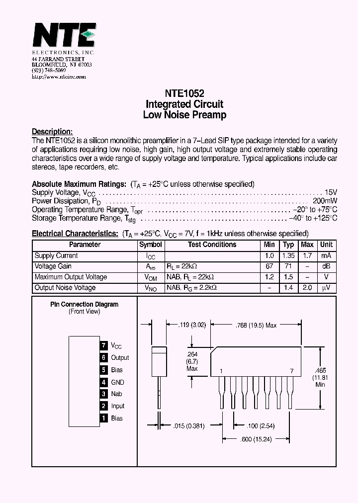 NTE1052_7109105.PDF Datasheet