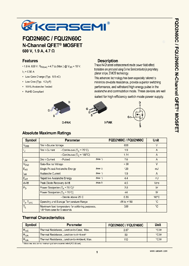 FQU2N60C_7231735.PDF Datasheet