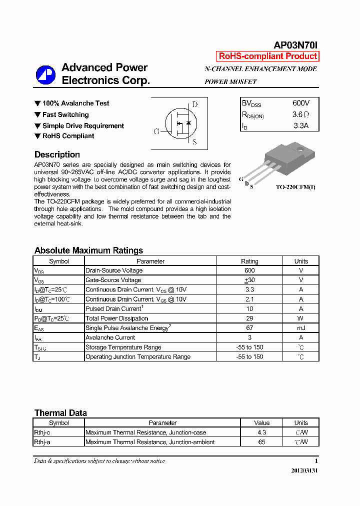 AP03N70I_7250245.PDF Datasheet