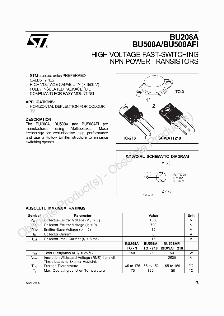 STMICROELECTRONICS-BU208A_7257398.PDF Datasheet