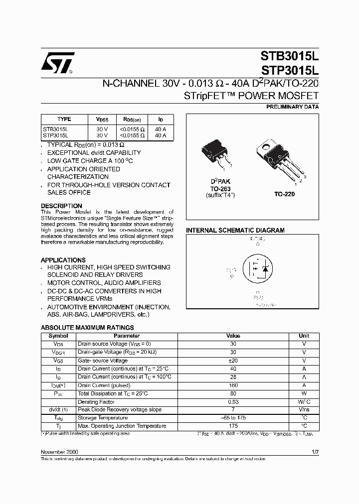STMICROELECTRONICS-STB3015L_7266276.PDF Datasheet