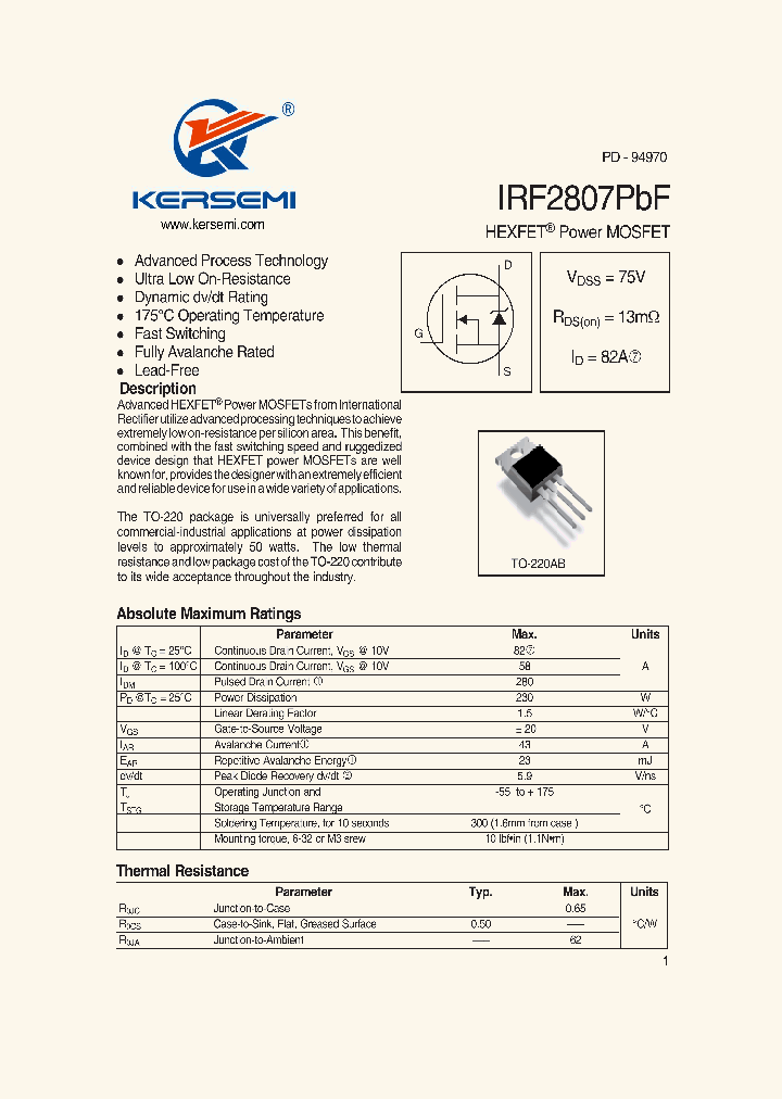 IRF2807PBF_7274119.PDF Datasheet