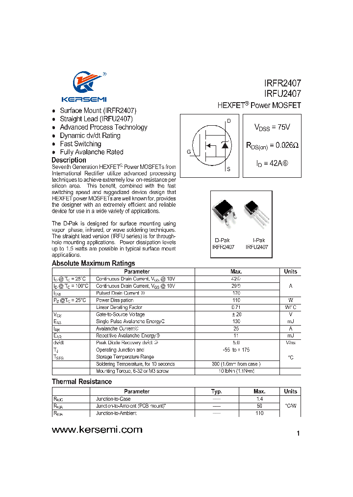 IRFRU2407_7284202.PDF Datasheet