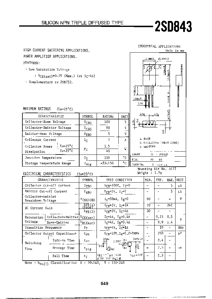 2SD843Y_7300307.PDF Datasheet