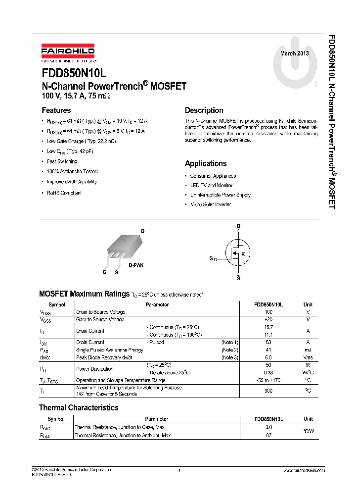 FDD850N10L_7352309.PDF Datasheet