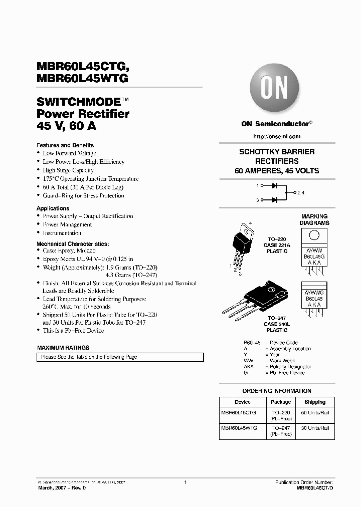 ONSEMICONDUCTOR-MBR60L45CTG_7484504.PDF Datasheet