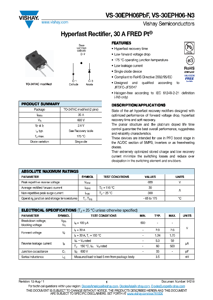 VS-30EPH06PBF_7495560.PDF Datasheet