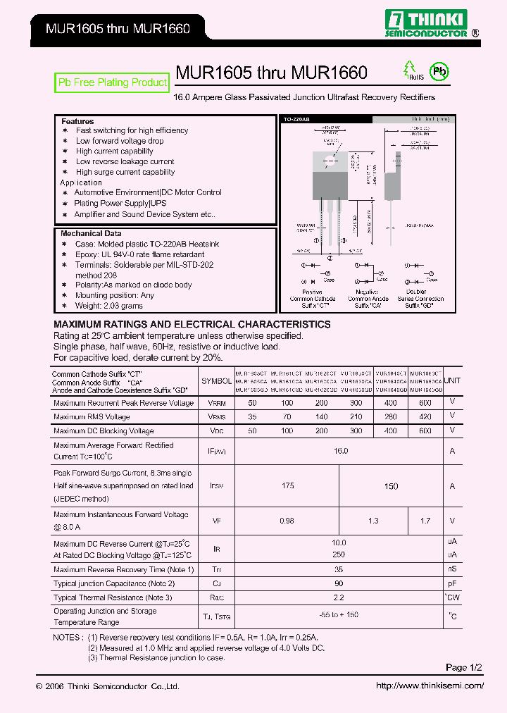 MUR1605CA_7507493.PDF Datasheet