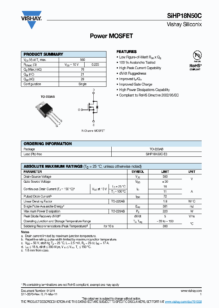 SIHP18N50C-E3_7530613.PDF Datasheet