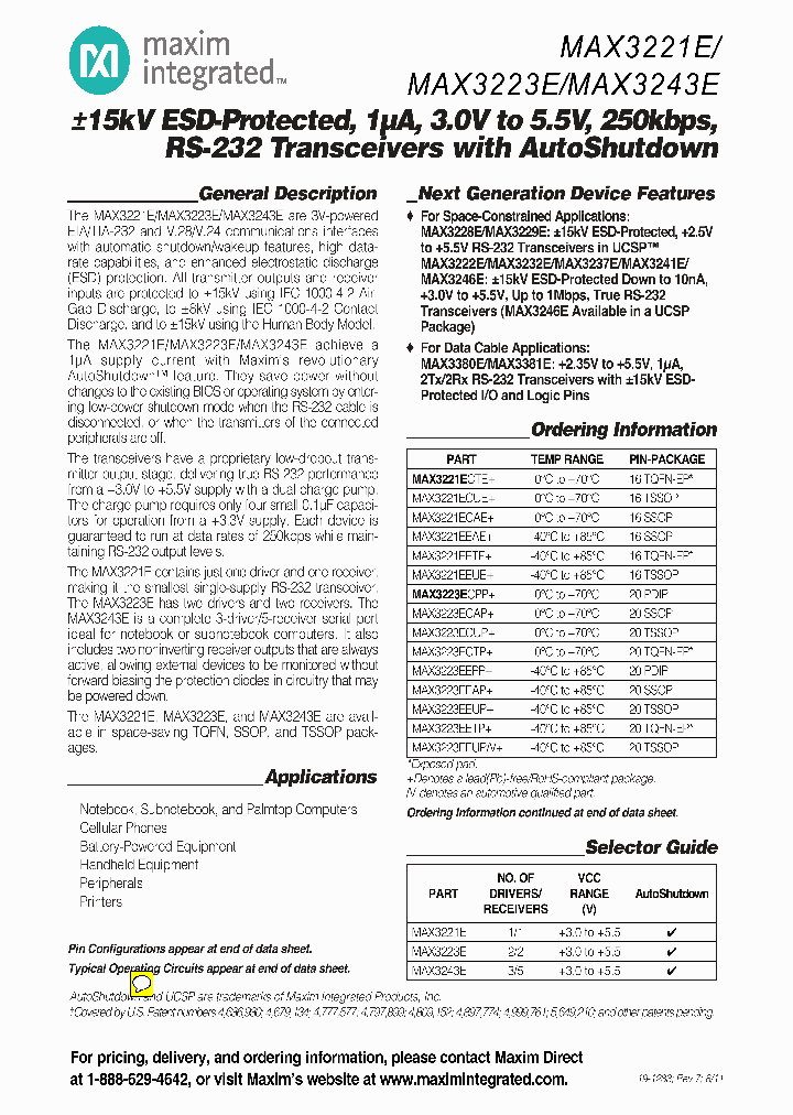 MAX3221ECUE_7530796.PDF Datasheet