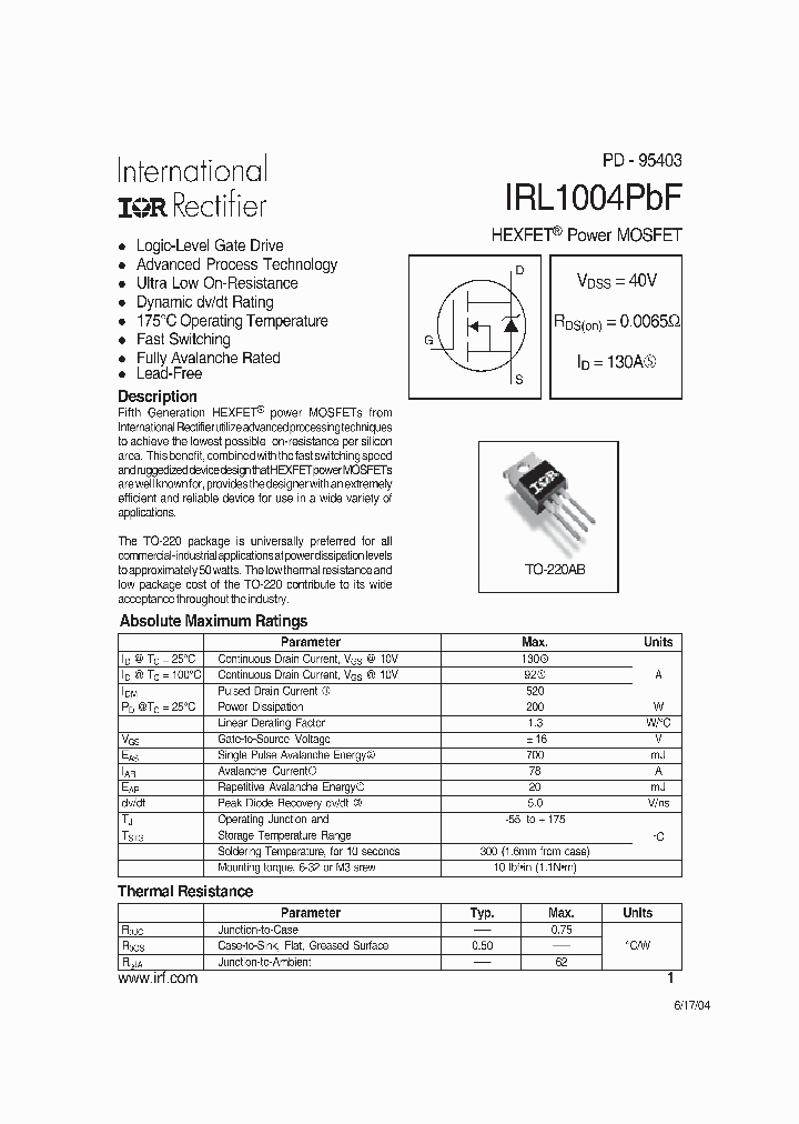 IRL1004PBF_7535709.PDF Datasheet