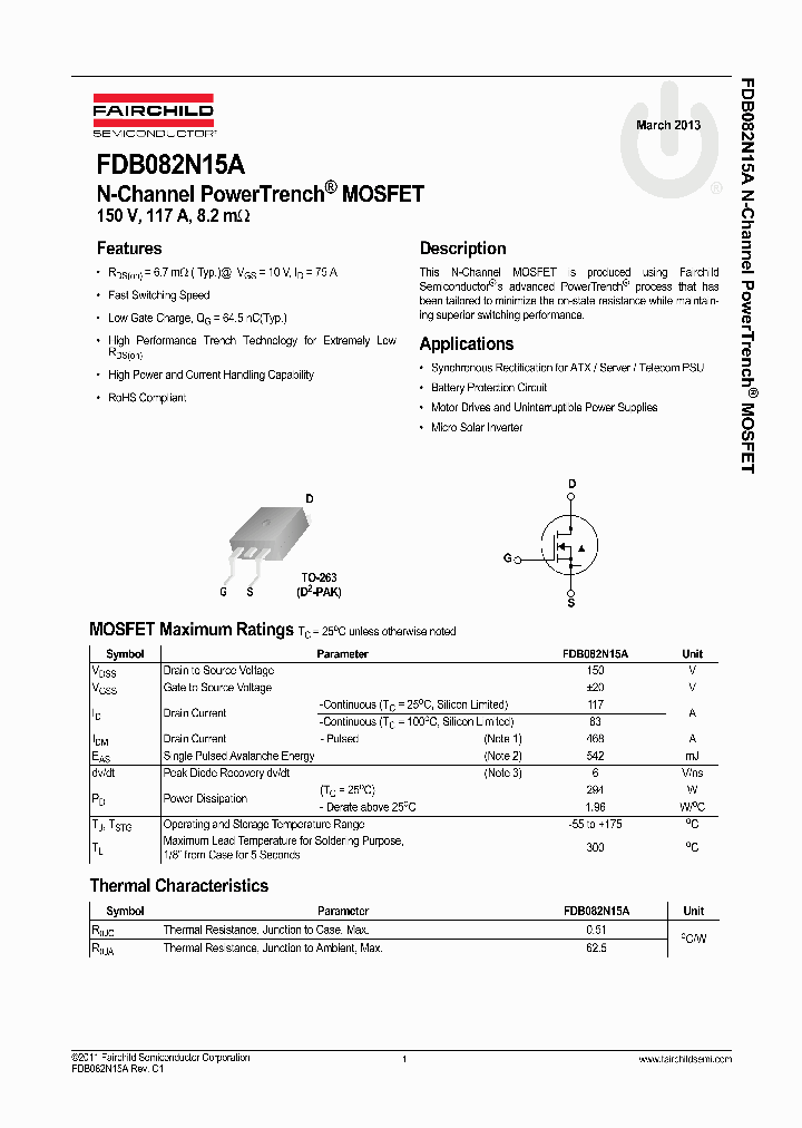 FDB082N15A_7539520.PDF Datasheet
