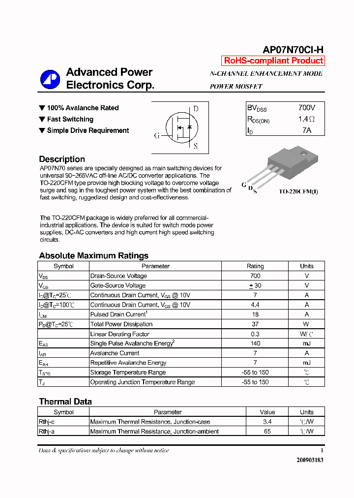 AP07N70CI-H_7596632.PDF Datasheet