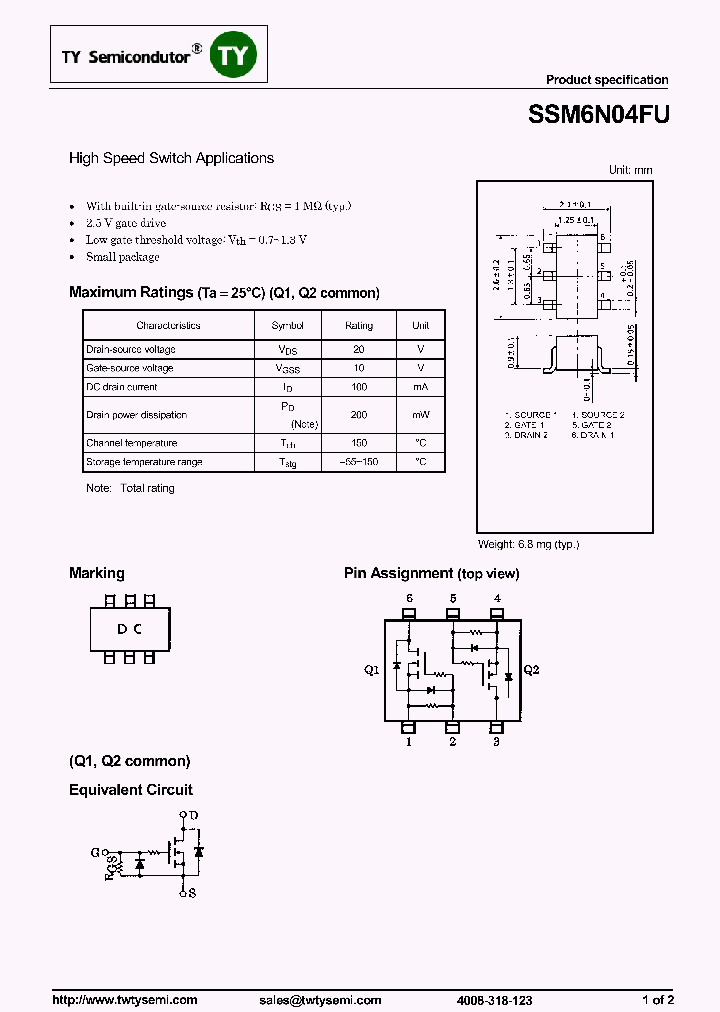 SSM6N04FU_7599496.PDF Datasheet