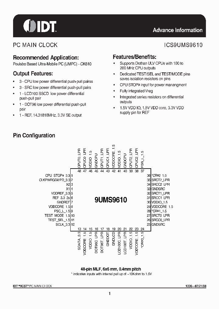 ICS9UMS9610CKLFT_7601283.PDF Datasheet