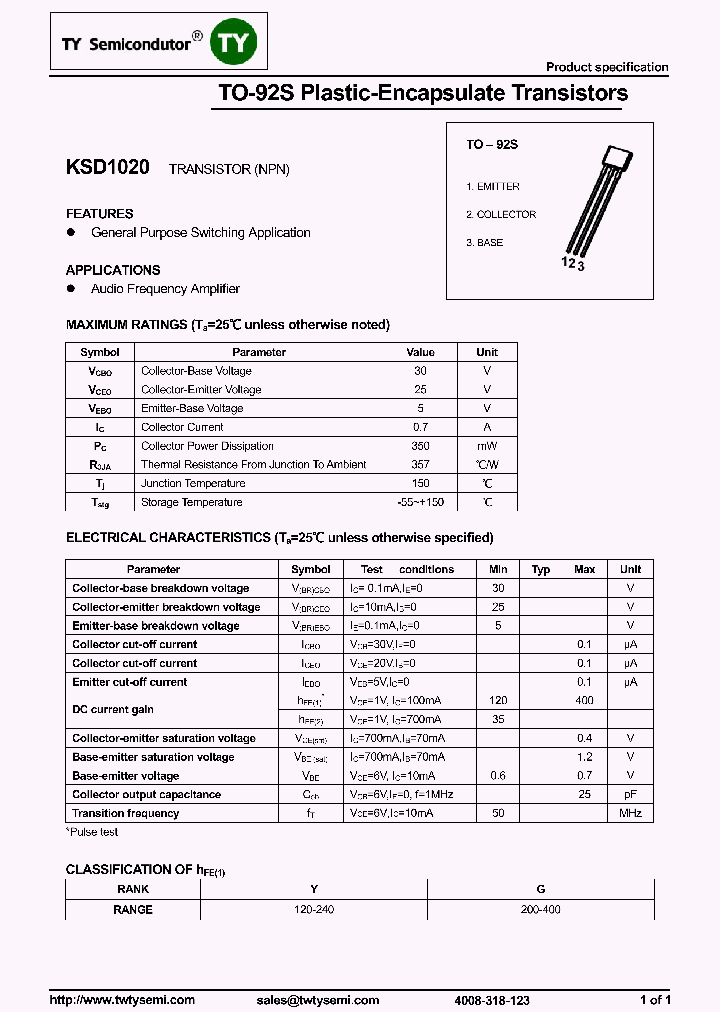 KSD1020_7623870.PDF Datasheet