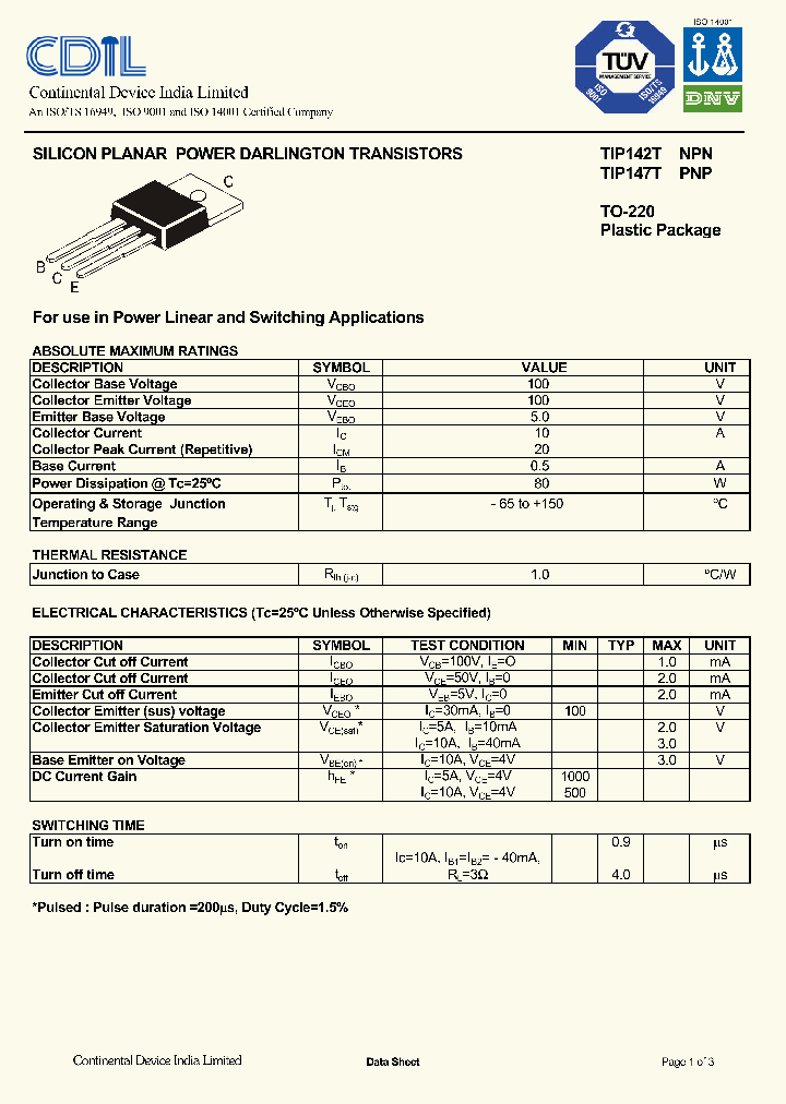TIP142TNPN_7627340.PDF Datasheet