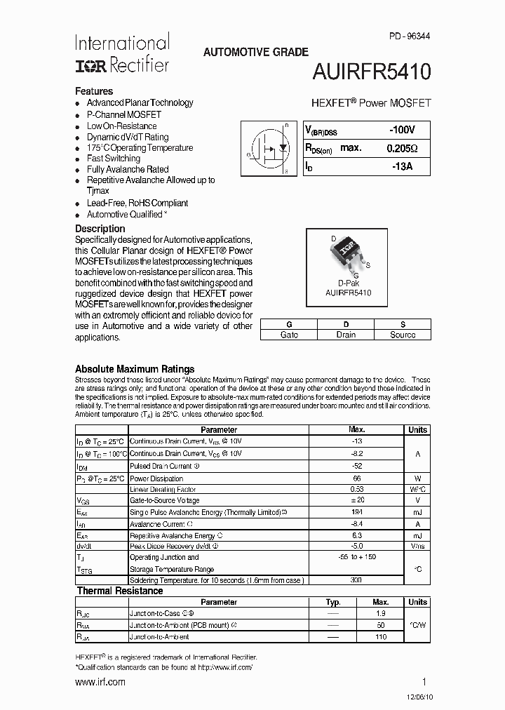 AUIRFR5410_7639720.PDF Datasheet