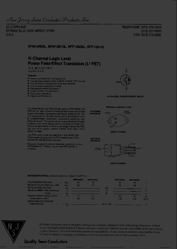 RFP12N08L_7662638.PDF Datasheet